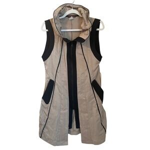 Design Todays Size‎ S Tan Black Zip Front Nylon Vest Wired Neck Artsy Lagenlook